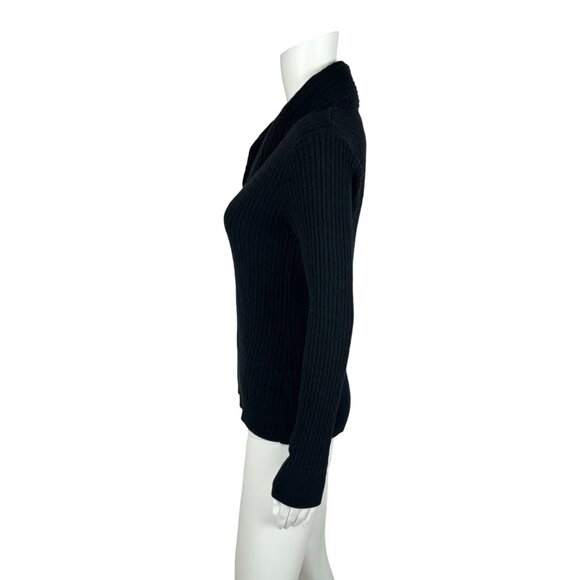 Jeanne Pierre Sweater Womens Small Black Cable Knit Shawl Collar Cotton Pullover - Picture 6 of 7